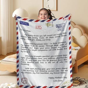 Manta personalizada para mamá, carta a mamá con nombres de familia, regalo personalizado con calidad de museo, una sorpresa emotiva para el Día de la Madre.