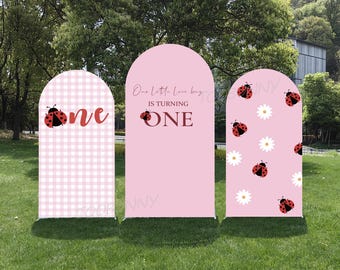 Our Little Bug Baby Shower Backdrop | Whimsical Ladybug & Butterfly Double-Sided Arch Cover | Gender Neutral Insect Theme Decor Custom Name