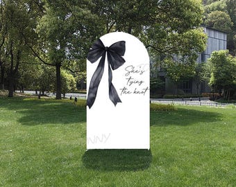 She's Tying The Knot Double Sides Arch Backdrop Cover: Black Bow Ribbon Bridal Shower Party Decor