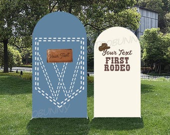 Blue Jean Baby Shower Double-Sided Arch Cover: Double-Sided Custom First Rodeo Backdrop