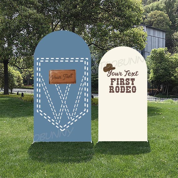 Blue Jean Baby Shower Double-Sided Arch Cover: Double-Sided Custom First Rodeo Backdrop
