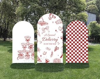 A Special Delivery Is On The Way Double-Sided Arch Backdrop Cover: Italian Pizza Baby Shower Decor Slice Slice Baby