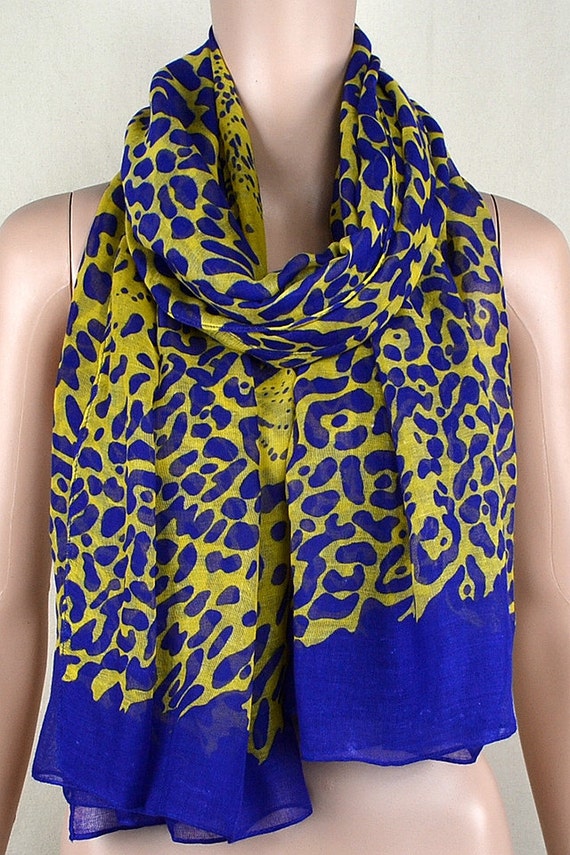 Blue leopard grain cotton scarf classic leopard print scarf Etsy
