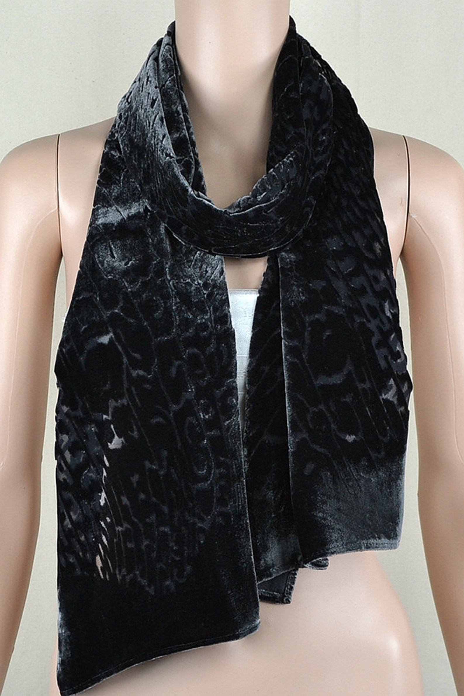 Gray Velvet Scarf Flocking of Highgrade Real Silk Scarves Etsy