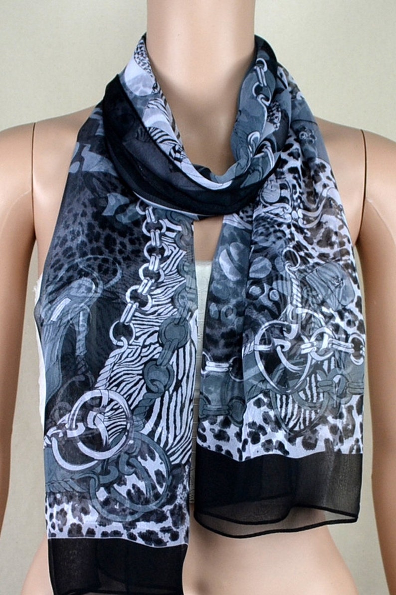 Black leopard print scarf silk chiffon scarves shawls thin Etsy