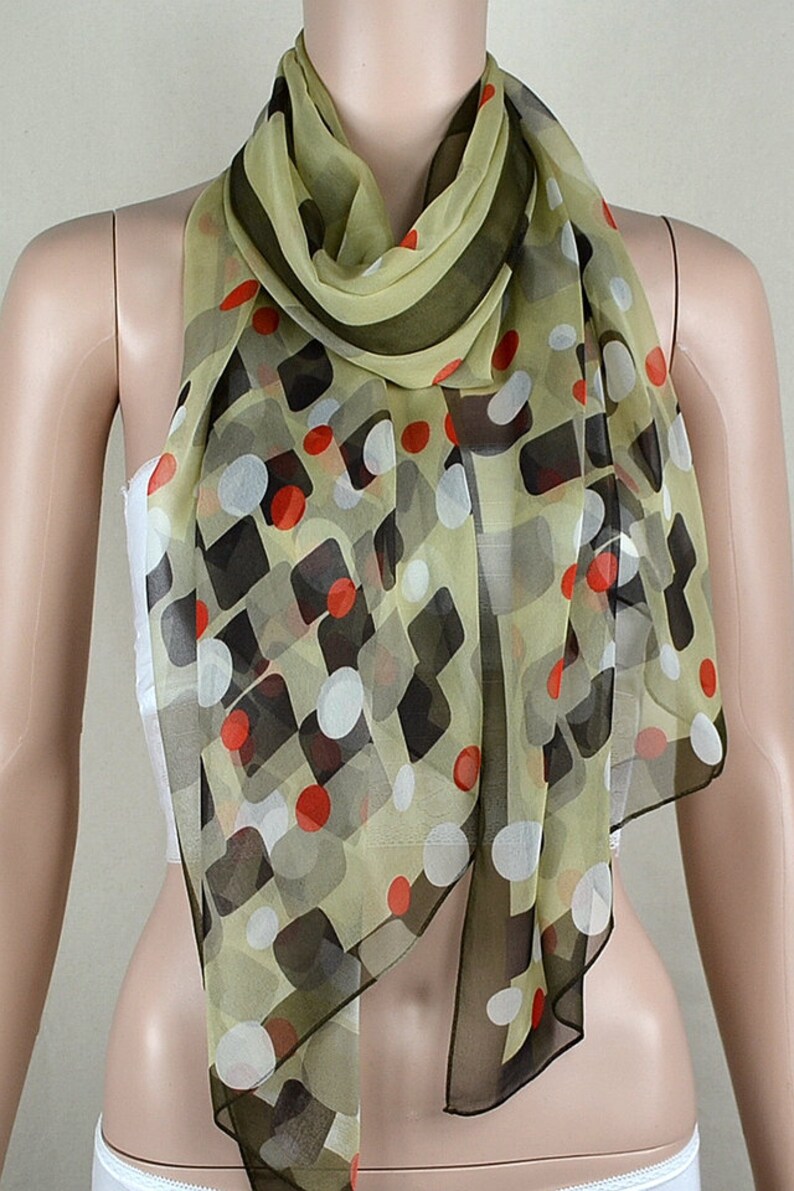 Army green printed scarf silk chiffon scarf spring and Etsy
