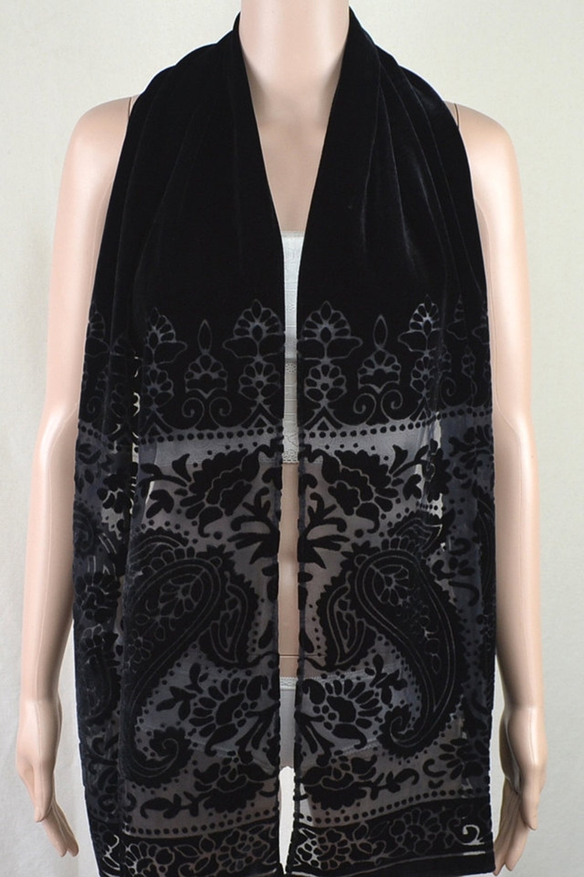 Black velvet scarf scarf flocking cashew totem scarves Etsy