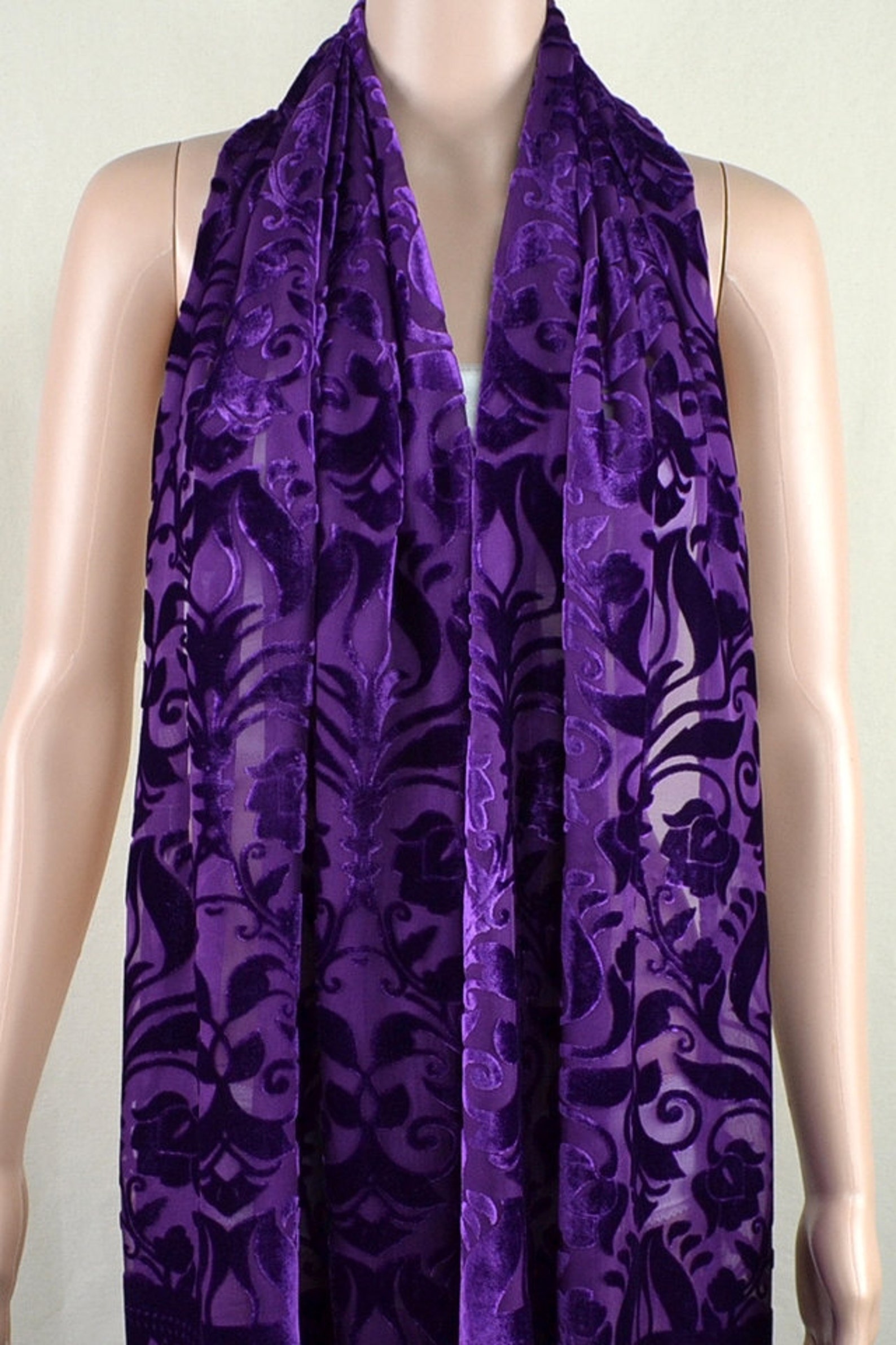 Bright Purple Velvet Scarf Flocking Silk Scarves Etsy