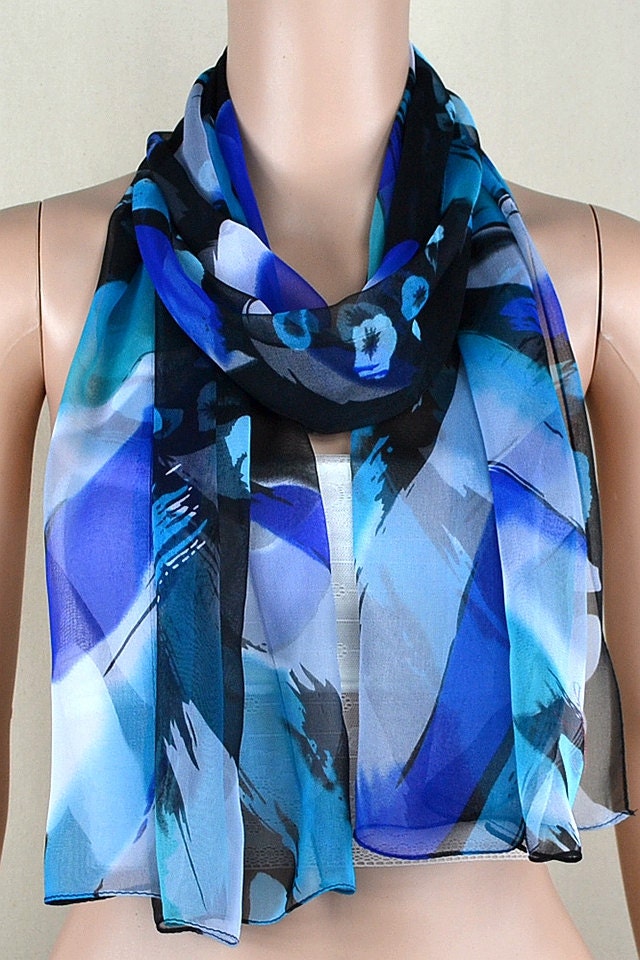 Printed fashion blue silk scarves scarves the spring and Etsy