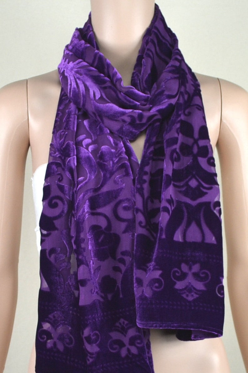 Bright purple velvet scarf flocking silk scarves Etsy