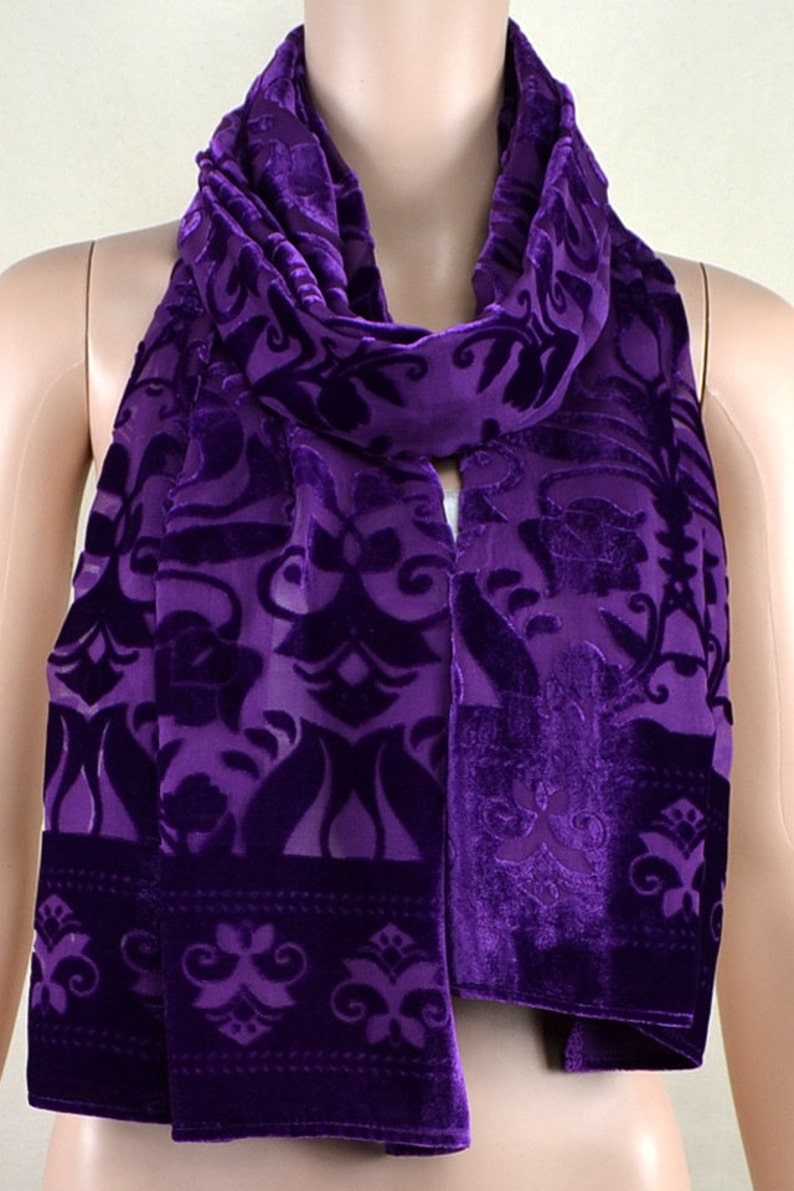 Bright Purple Velvet Scarf Flocking Silk Scarves Etsy