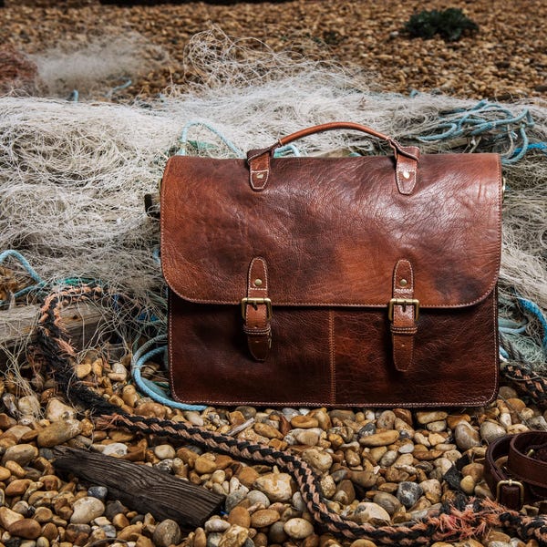 Personalised Handmade Real Leather Mens Briefcase Laptop Bag Messenger Business Travel Vintage Bag Christmas gift for him / Brown