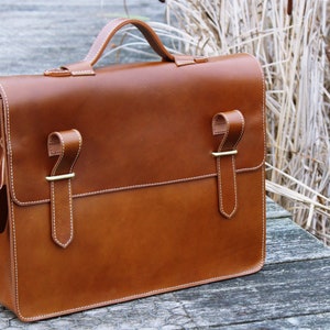 Personalised Real Leather Mens Briefcase Laptop Bag Messenger Bag Office Shoulder Bag Gifts For Him Christmas gift /Brown image 1
