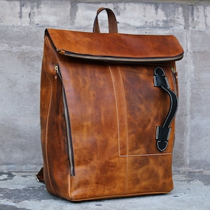 Personalised Mens Handmade Real Leather Backpack Rucksack Laptop Shoulder Vintage Travel Bag Christmas gift for him /Brown