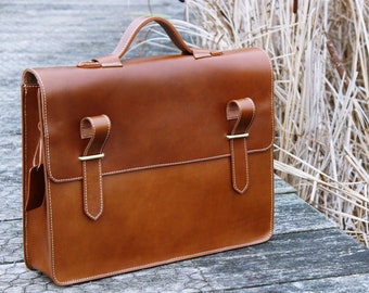 Personalised Real Leather Mens Briefcase Laptop Bag Messenger Bag Office Shoulder Bag Gifts For Him Christmas gift /Brown