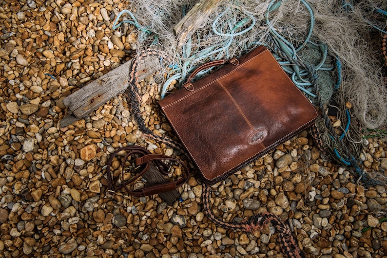 Personalised Handmade Real Leather Mens Briefcase Laptop Bag Messenger Business Travel Vintage Bag Christmas gift for him / Brown image 2