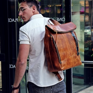 Personalised Mens Handmade Real Leather Backpack Rucksack Laptop ...