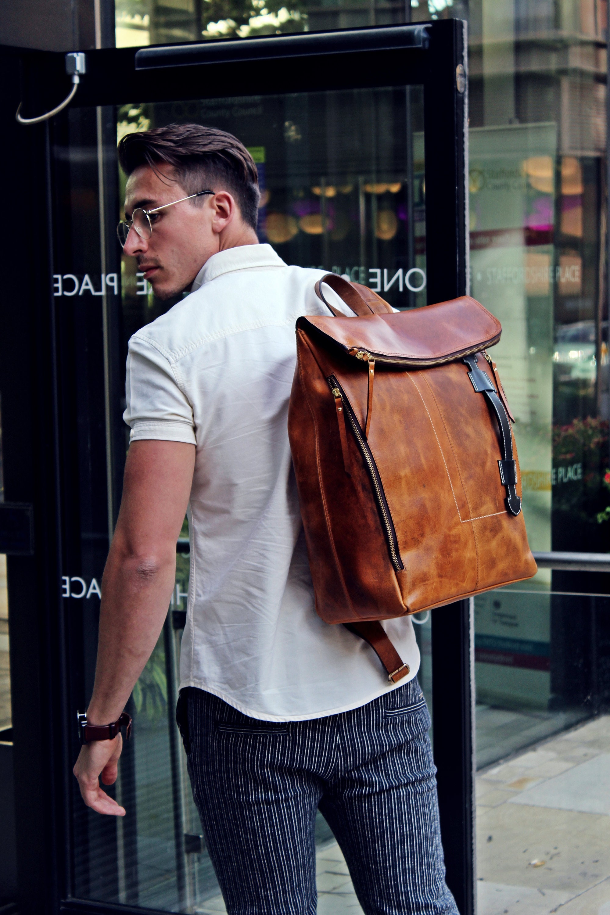 personalised leather rucksack