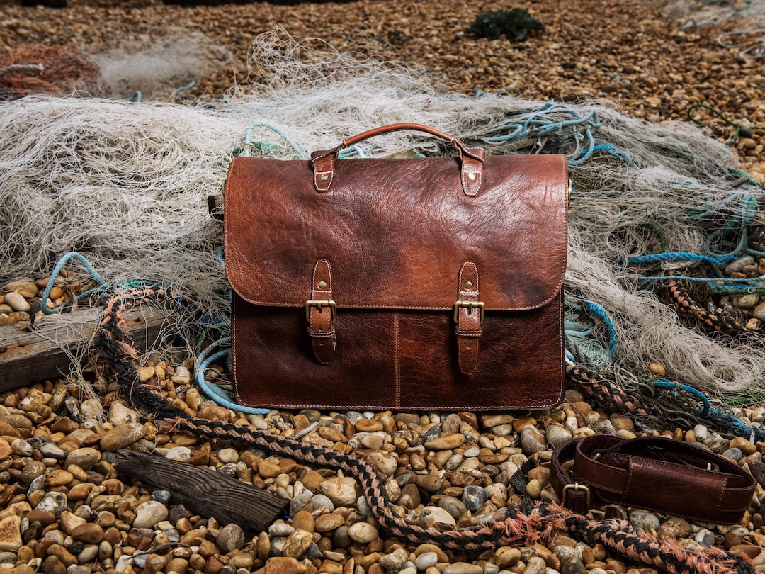 Personalised Handmade Real Leather Mens Briefcase Laptop Bag 