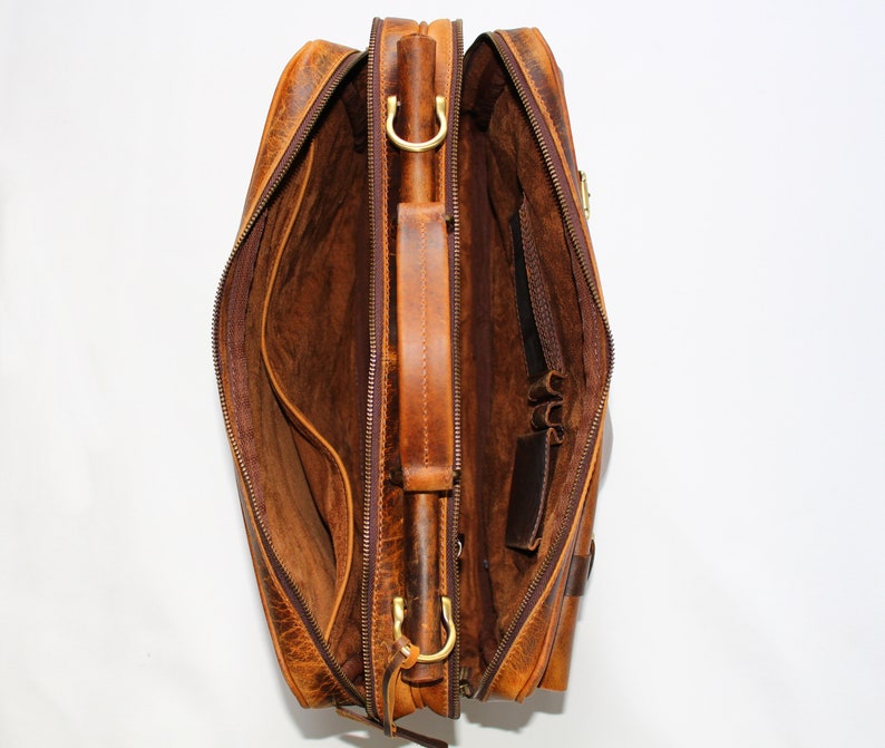 Personalised Real Leather Mens Briefcase Laptop Bag Messenger Bag Office Shoulder Bag Gifts For Him Christmas gift /Brown image 6