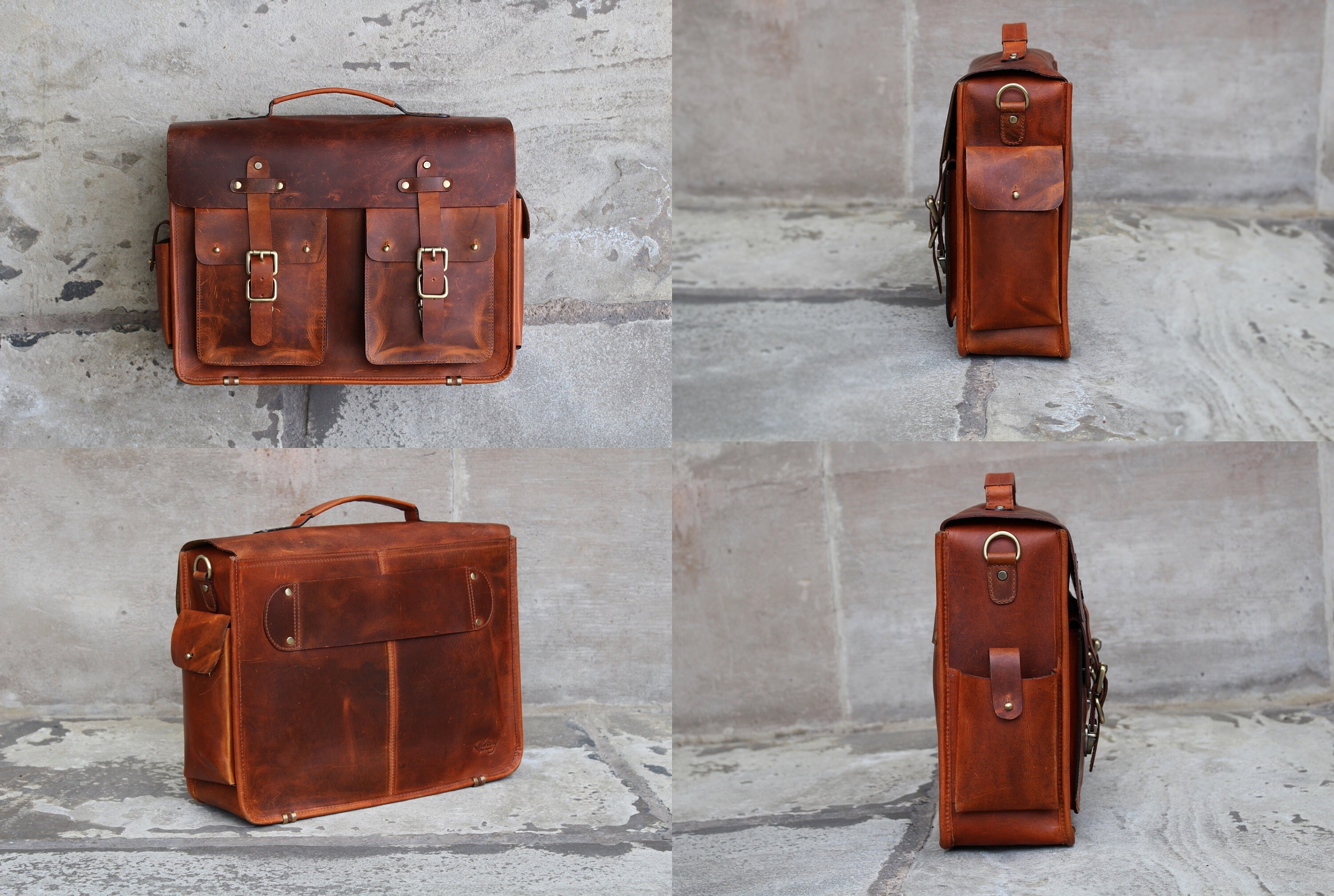 Personalised Handmade Real Top Grain Leather Mens Briefcase - Etsy UK