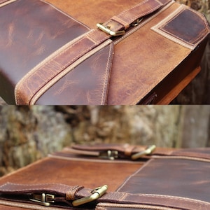 Personalised Handmade Real Leather Mens Briefcase Laptop Business Travel Vintage Bag Christmas Gift for him / Brown image 5