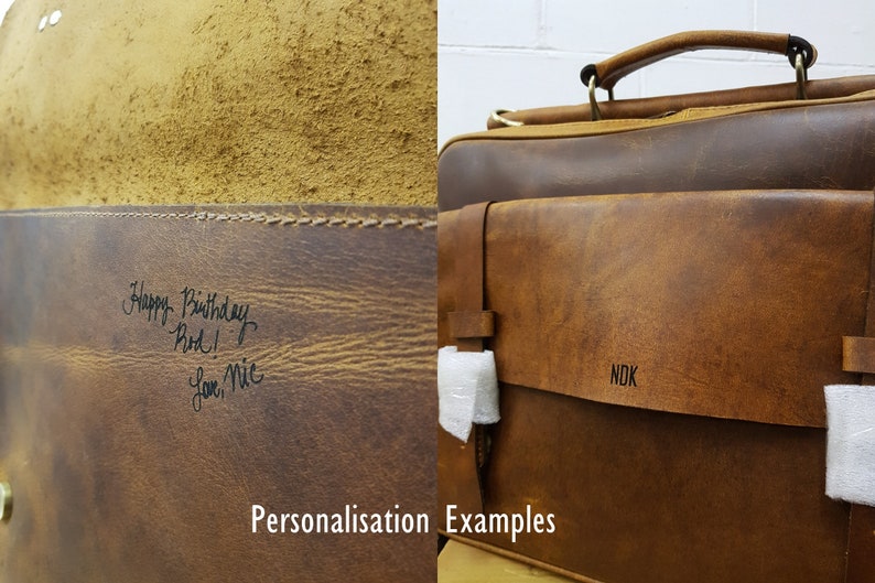 Personalised Real Leather Mens Briefcase Laptop Bag Messenger Bag Office Shoulder Bag Gifts For Him Christmas gift /Brown image 9
