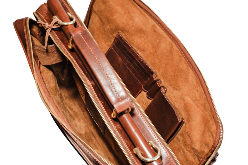 Personalised Handmade Real Leather Mens Briefcase Laptop Bag Messenger Business Travel Vintage Bag Christmas gift for him / Brown image 8