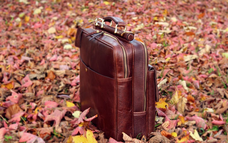 Personalised Handmade Real Leather Mens Briefcase Laptop Bag Messenger Business Travel Vintage Bag Christmas gift for him / Brown image 4
