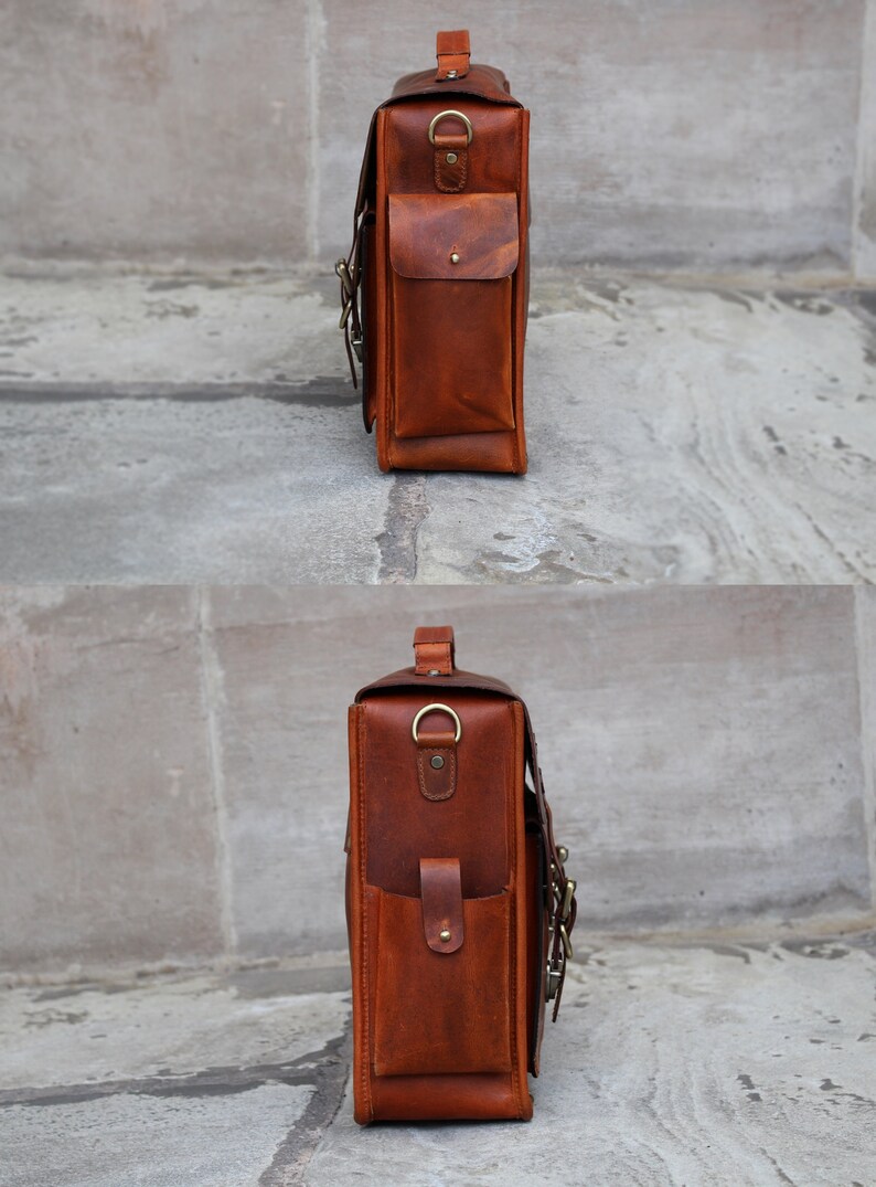 Personalised Handmade Real Top Grain Leather Mens Briefcase Laptop Bag Messenger Business Travel Vintage Bag Christmas Gift for Him Brown