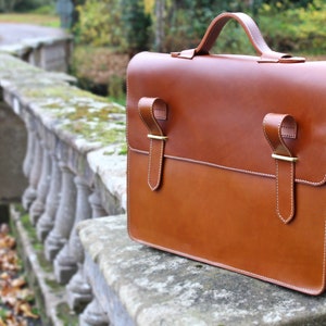 Personalised Real Leather Mens Briefcase Laptop Bag Messenger Bag Office Shoulder Bag Gifts For Him Christmas gift /Brown image 5