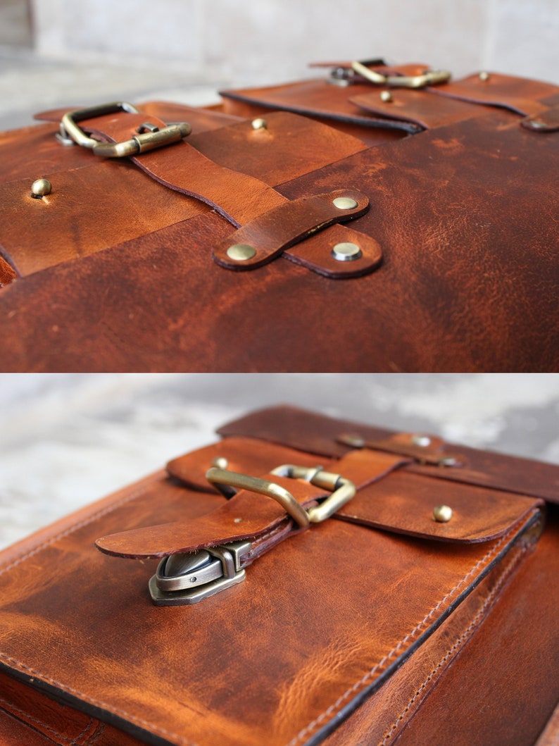 Personalised Handmade Real Top Grain Leather Mens Briefcase Laptop Bag Messenger Business Travel Vintage Bag Christmas Gift for Him Brown