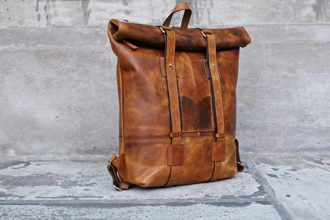 Sac à Dos Vintage En Cuir Véritable - Grand Format Pour Voyage Ordinateur - NEUF Sans étiquettes