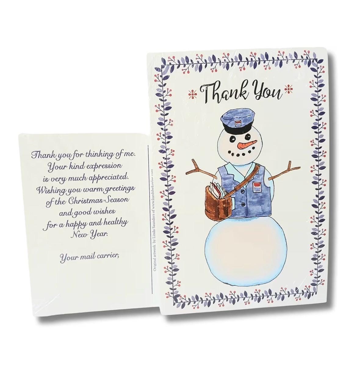 Mailman Card Christmas Thank You Card From Mail Carrier- Snowman Mailman - Pack of ...
