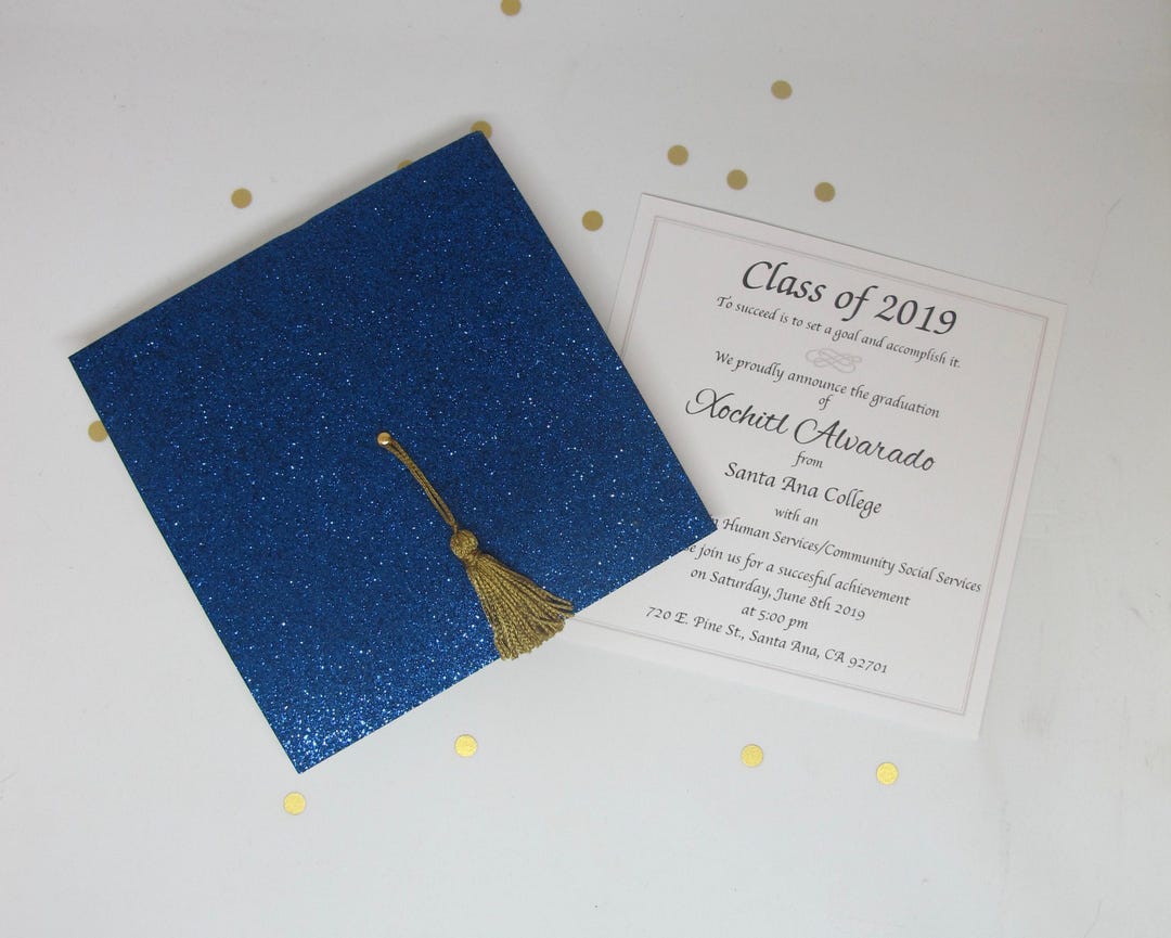 Glitter Graduation Cap Invitation With Envelopes - Royal Blue - Etsy