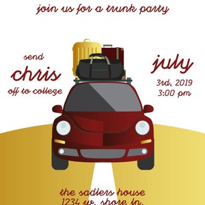 Trunk Party Invitation - Going Away to College Party - College Send Off - Off to College Digital Invitations - Print at Home - Printable