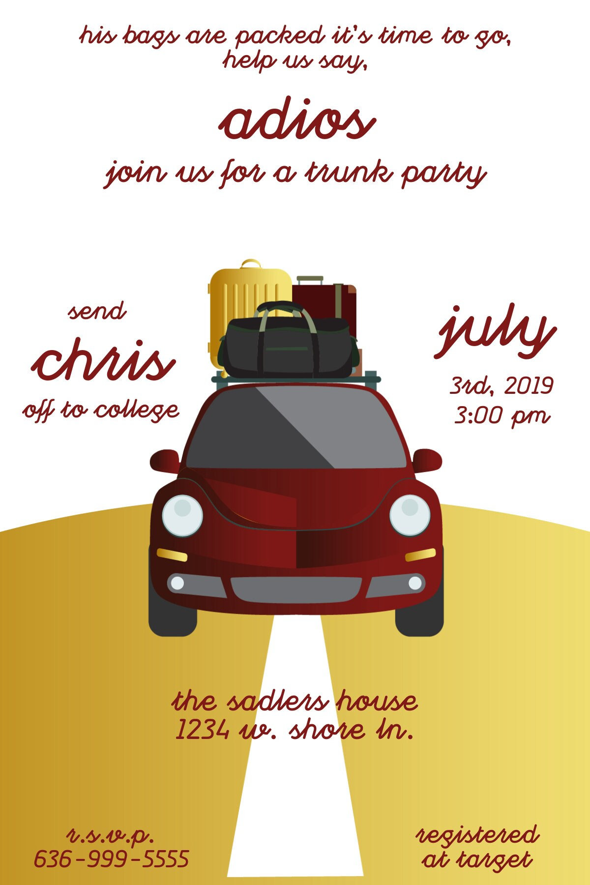 Trunk Party Invitation - Going Away to College Party - College Send off ...