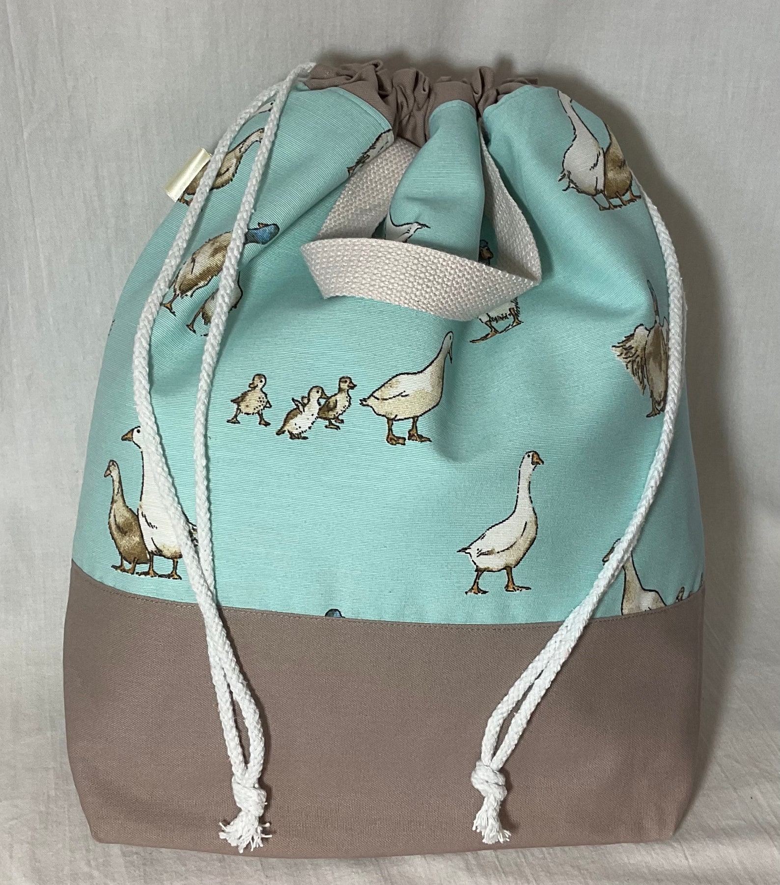 Extra Large Canvas Drawstring Knitting Bag With Ducks Print - Etsy