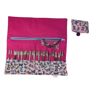 Interchangeable knitting needle case with Liberty fabric , butterfly addi case, chiagoo wallet, knit pro organiser pouch, hiya hiya case,