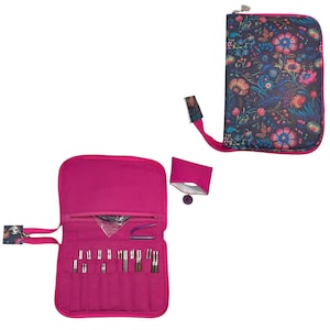Interchangeable knitting needle case with flowers , floral addi case, chiagoo wallet, knit pro organiser pouch, hiya hiya case,