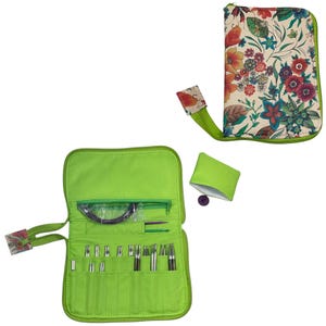 Interchangeable knitting needle case with flowers , floral addi case, chiagoo wallet, knit pro organiser pouch, hiya hiya case,