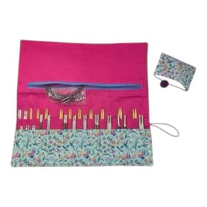 Interchangeable knitting needle case with Liberty fabric , floral bird addi case, chiagoo wallet, knit pro organiser pouch, hiya hiya case,