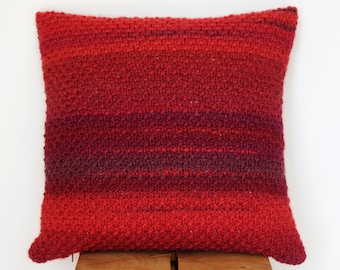 Strick Kissen rot Farbverlauf Handarbeit Perlmuster 40X40cm mit Innenkissen