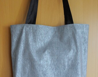 graue Stofftasche mit silber Metallic Druck Schultasche Beuteltasche Markttasche Schultertasche