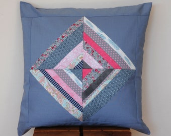 Patchwork Kissen grau rosa grafisch