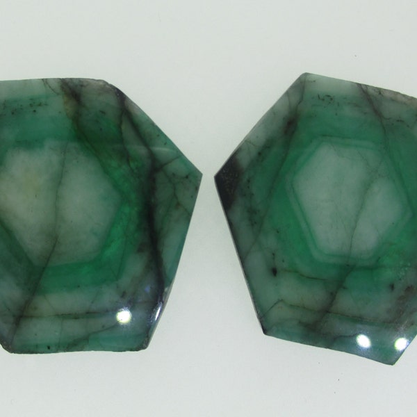 Natural Emerald Rough Slice from Brazil,Rare Unique Hard to Find,Beautiful Pair 83.83 cts