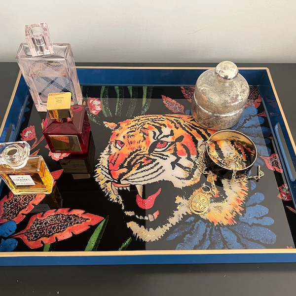 Gucci Tiger wallpaper blue  acrylic serving tray- ready to ship!