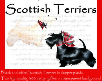 Scottish terrier clip art Scottie clipart Christmas clip art Holiday clip art Dog clip art Terrier clip art Scotland Watercolor clip art