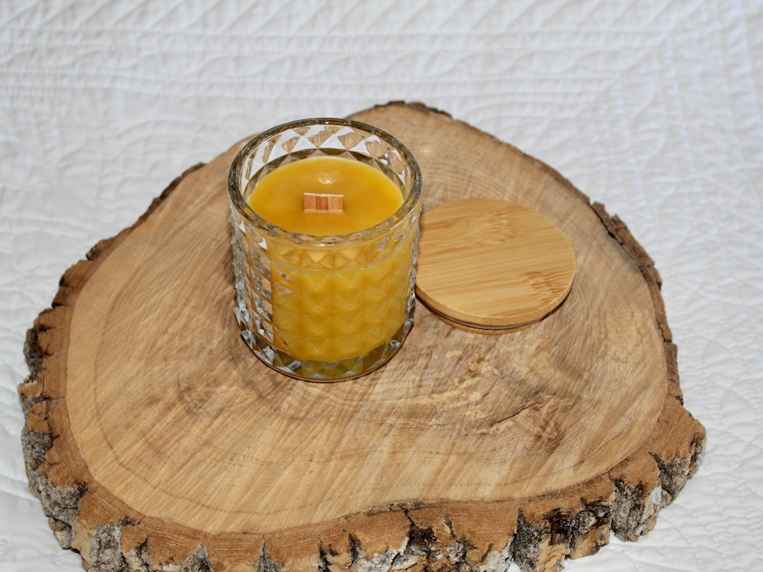 Pure Beeswax Candle in Luxury Textured Glass Jar With Wood Lid - Etsy