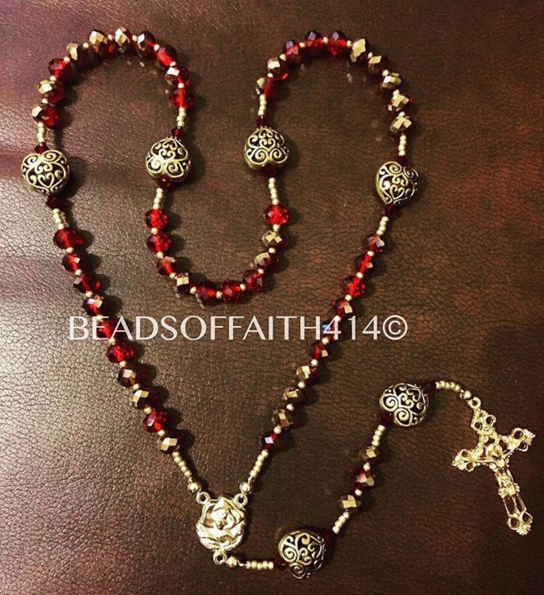 Gold and Red Rosary image 1